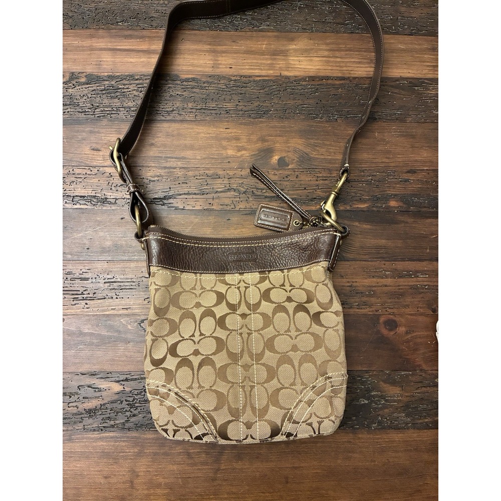 Vintage 90s Coach Crossbody Shoulder Bag Purse Monogram Brown Leather & Canvas